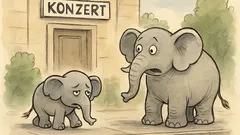 Witz: Nach der Konzertprobe trottet der Elefant heim
