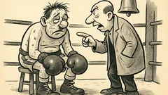 Witz: Ziemlich angeschlagen sitzt der Boxer